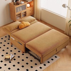 Armless <b>Folding</b> <b>Sofa</b> Bed Dual Purpose Solid Wood Pull Out Multifunctional Telescopic <b>Sofa</b> For Small Living Room Study - Product Image 2