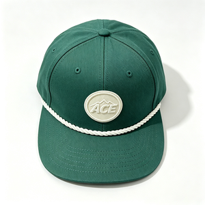 Custom 6-Panel Flat Brim Snapback <b>Cap</b> Embossed ACE <b>Mountain</b> Logo Rope Snapback Hat Image Outdoor Green Flat Brim <b>Cap</b> OEM ODM - Product Image 3
