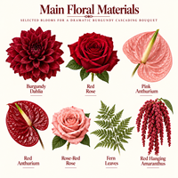Élégante Composition Florale de Mariage en Cascade de Style Français Vintage Bourgogne, Fleurs Artificielles Faites à la Main, Personnalisable pour la Décoration de Mariage d'Automne