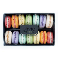Boîte Tiroir Luxe Noire pour Macarons avec Ouverture Coulissante, Emballage Cadeau en Carton Gaufré avec Fenêtre et Pelliculage Mat