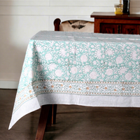 Nappe de table en coton non tissé vert clair, personnalisée, réutilisable, imperméable, motif floral, style lin indien