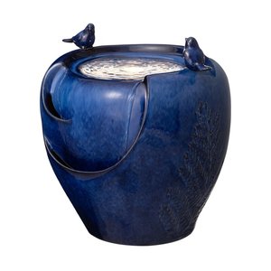 <span class=keywords><strong>Fontaine</strong></span> décorative en céramique avec chute d'eau, motif de plante en relief, deux oiseaux, <span class=keywords><strong>bleu</strong></span> Cobalt, <span class=keywords><strong>fontaine</strong></span> de jardin - Product Image 4
