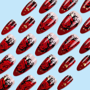 Meilleures ventes : <span class=keywords><strong>Faux</strong></span> <span class=keywords><strong>ongles</strong></span> réutilisables à presser, motif fleur rouge, marque privée, en stock, <span class=keywords><strong>prix</strong></span> <span class=keywords><strong>de</strong></span> gros usine, application sur les doigts - Product Image 5