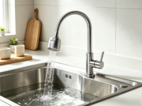Keran Dapur Modern GLOYAR Grosir, Terpasang di Dek, Bahan Stainless Steel Berlapis Krom, Putar 360 Derajat, Tarik-Ngancung, 1 Tuas
