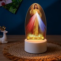 Veilleuse Jésus, Cadeaux Chrétiens, Lampe de Table 3D en Acrylique, Lumière Douce et Chaude pour Décoration de Noël et de Pâques