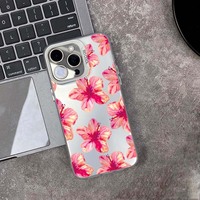 Coque de téléphone portable en TPU PC avec impression florale rouge de luxe, plaquée argent, pour iPhone Xs 11 12 13 14 15 16 17 18 Pro Max