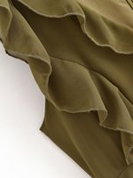 Robe midi chic et décontractée pour femme, nouvelle collection 2026, avec col en V, volants et manches volantées, style rétro.