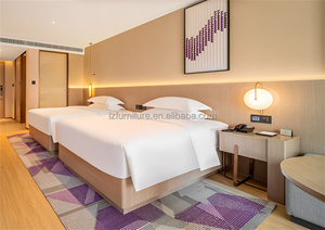 Factory Direct <b>Cheap</b> Wooden Hotel Bed <b>Frame</b> with Large Headboard Panel and Nightstand for 3 Star Hotel Bedroom Furniture Sets - Product Image 2