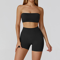 YanRuo Set Yoga Seamless Solid Breathable dengan Chest Wrap dan Celana Pendek High-waisted untuk Lari dan Fitness