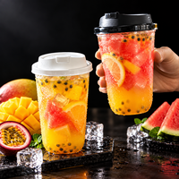 Grands gobelets en plastique PP transparents en forme de U avec couvercles, emballages jetables pour boissons, jus, boba, thé au lait et café à emporter