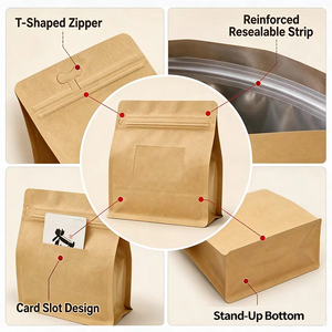 Food Safe Kraft Paper Heat Seal Packaging Custom Multi Size Stand Up Zip Lock Dry Food Pouch Cookies <b>Snack</b> Nuts Tea Paper Bag - Product Image 5