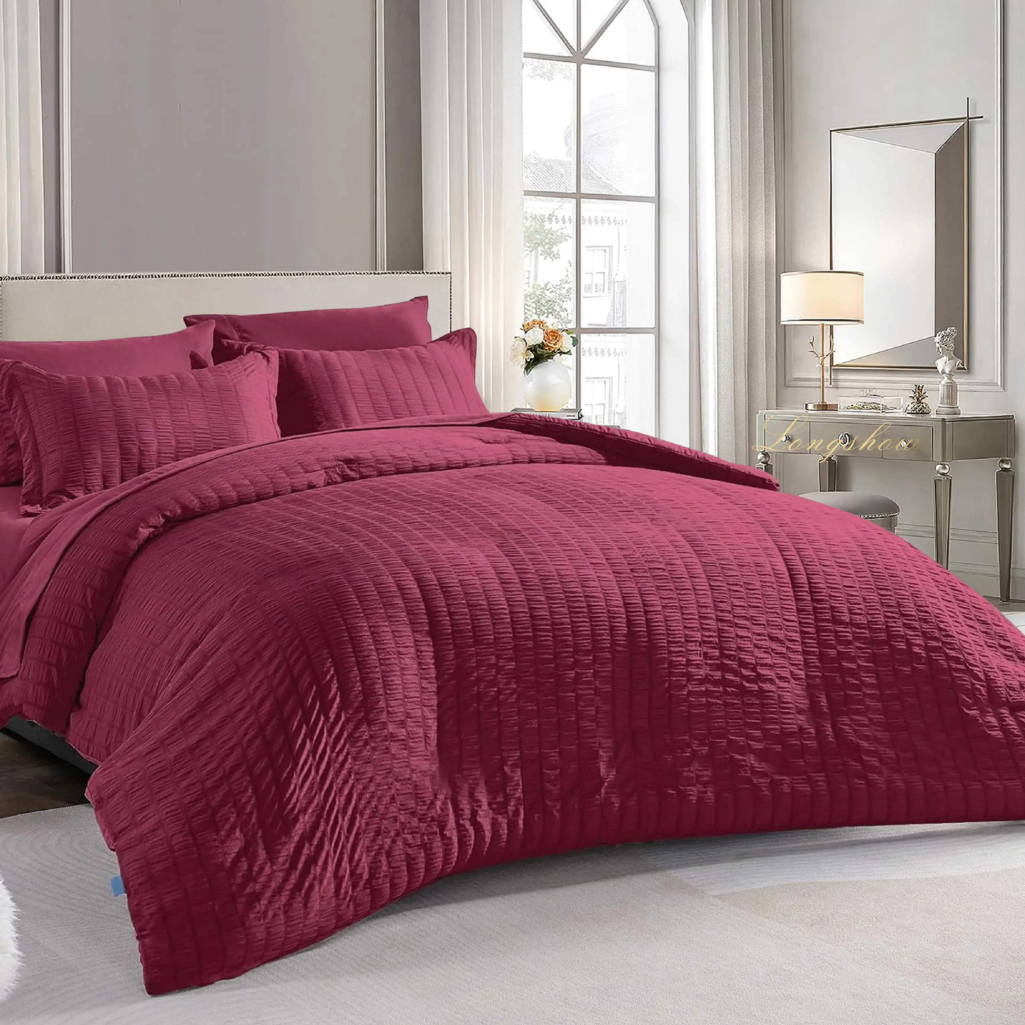 New design Seersucker queen size bedding Set 3-Pieces All Season duvet cover with pillow sham