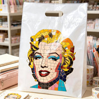 Sacs en plastique blancs découpés à la forme avec poignée, motif mosaïque vintage, pour souvenirs, shopping, cadeaux, emballage jetable