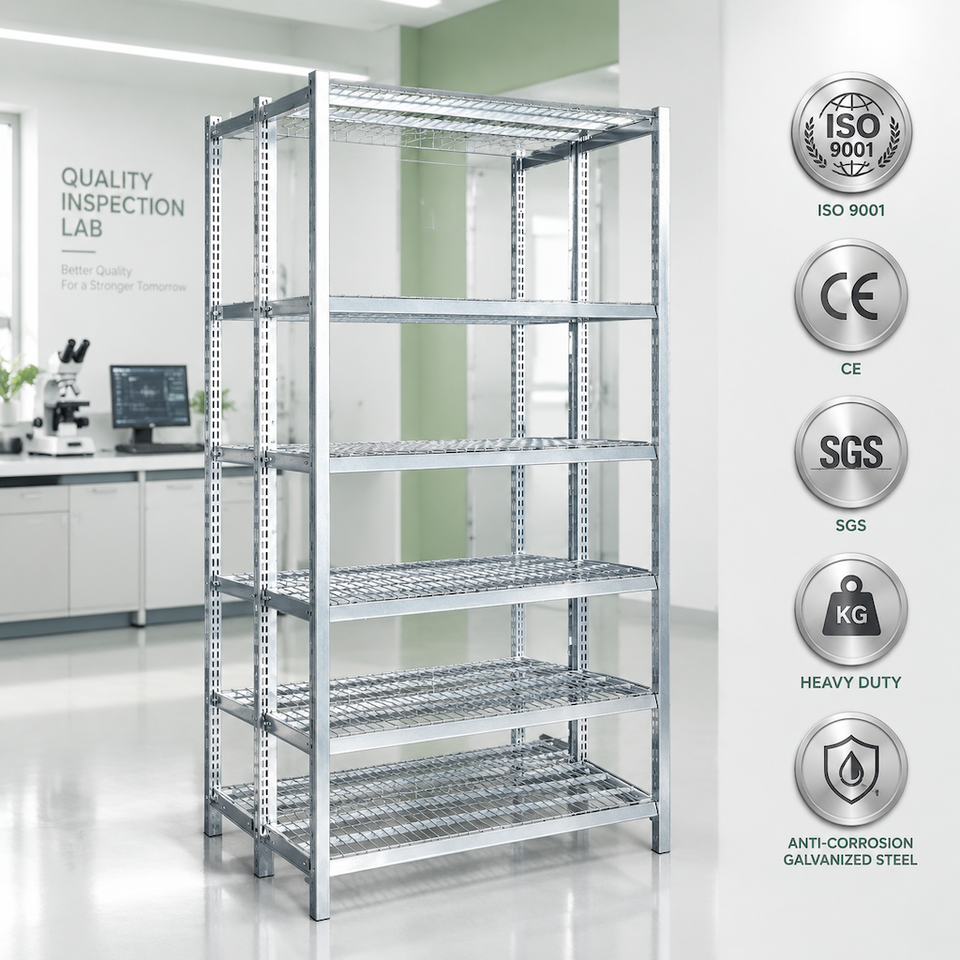 Industrial 4-Post Wire Decking Shelving Unit, Adjustable Metal ...