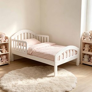 Cama para Niños Pequeños con Barandas de Seguridad, Cabecera Arqueada, Cama Individual para Niños, Madera de Pino Natural, Muebles para Dormitorio Infantil de 2 a 6 Años - Product Image 3