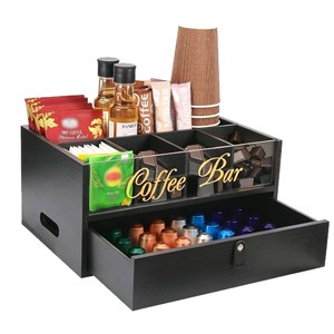Wooden coffee capsule storage box, desktop bar counter tea bag storage rack with drawer, straw, <b>disposable</b> <b>cup</b> storage - Product Image 5