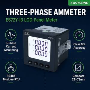 Ampèremètre LCD triphasé à montage sur panneau EastSong 72*72mm ES72Y-I3 RS485 Modbus RTU Classe 0.5 4 chiffres IP65 Compteur de courant compact <span class=keywords><strong>I1</strong></span> - Product Image 1