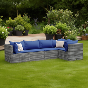 Set Lounge da Esterno in Rattan Grigio per 6 Persone, Arredamento da Giardino Resistente alle Intemperie, Design Contemporaneo - Product Image 2