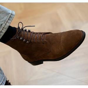 Bottes montantes pour hommes, style Amekaji rétro britannique, en daim, à bout pointu, à lacets, respirantes, antidérapantes, pour soirée - Product Image 4