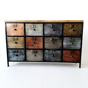 Industrial Vintage Farmhouse Indian Iron Metal Multi-Drawer Large Capacity Antique Storage <b>Cabinet</b> Budget-Friendly Living Room - Product Image 1