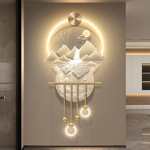 Pittura decorativa del foyer nove <span class=keywords><strong>pesci</strong></span> diagramma LED paesaggio appeso dipinto <span class=keywords><strong>di</strong></span> lusso leggero acqua che genera ricchezza - Product Image 1