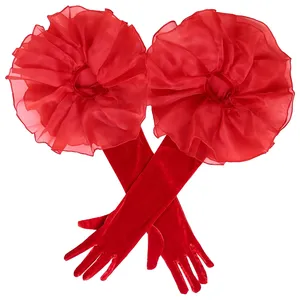 Mode <span class=keywords><strong>mariage</strong></span> gants de mariée élégant rouge noir blanc longs gants de velours coude bras doigt complet gants femmes robe de mariée mitaines - Product Image 1
