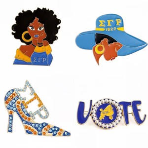Broches personnalisables de la sororité Sigma Gamma Rho, badges de vote, broches SGR, épingles de talon, broches cheveux bouclés bleu or pour femmes - Product Image 1