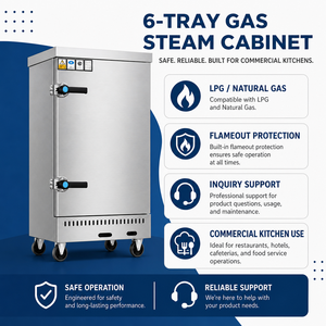 Vaporera Comercial de Gas de 6 Bandejas, Cocina a Vapor a Gas Natural/GLP con Protección Contra Apagado de Llama para Restaurantes y Cocinas de Catering - Product Image 6