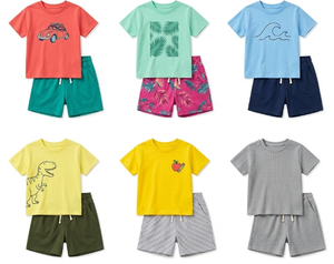 Ensemble de vêtements d'été pour enfants de 3 à 6 ans, t-shirt à col rond et short bicolores, 2 pièces, tenues pour tout-petits - Product Image 2