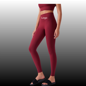 Pantalons de yoga taille haute couleur chair pour femmes |   Vêtements de sport moulants à effet liftant pour les hanches, longueur cheville |   Leggings de fitness à taille élastique et anti-transpiration - Product Image 1
