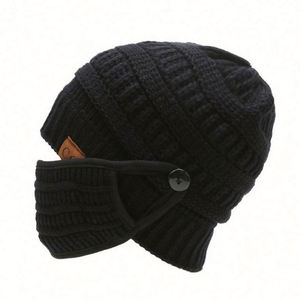 Bonnet et masque tricotés personnalisés avec logo, en acrylique épais, broderie design, pour l'hiver froid - Product Image 6
