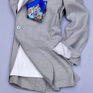 Custom Light Grey 100% <strong>Wool</strong> Breathable Business Suits Set Bespoke Single/<strong>Double</strong> Breasted Italian Notched Lapel Half Woolen - Product Image 6