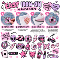 Patch brodé Y2K en gros, style grunge doux, rose et violet, motif papillon et cœur, rétro, thermocollant ou à coudre