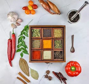 Square Wooden Spice <strong>Box</strong> Storage <strong>Box</strong> Spice Holder for <strong>Kitchen</strong> Glass Top with Spoon Wood Display Shelf - Product Image 3