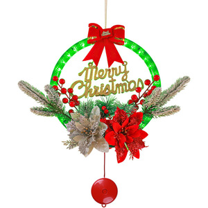 New Christmas luminous wreath, simulated red berries and pine needles, Christmas <b>door</b> hanging decoration, window display - Product Image 5