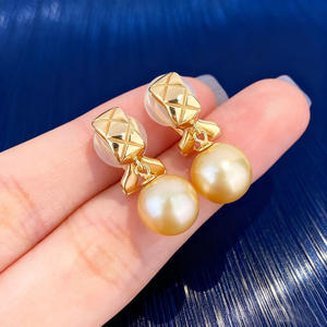 WENCHI 11024 Accessoires DIY en perles, pince d'oreille en argent S925 forme goutte d'eau avec diamant, plateau vide pour perles 8-13mm, doré, tendance - Product Image 1