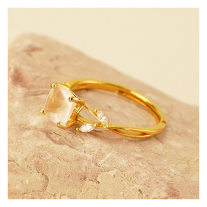 Venta al por mayor de joyas con piedras curativas, anillos de cristal de cuarzo rosa chapados en oro y plata de ley 925, piedras preciosas naturales para fiesta de boda - Product Image 2