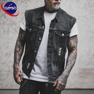 QZFSO Veste en jean décontractée pour homme, impression numérique personnalisée, streetwear d'été, imperméable, délavée à l'acide, 100% coton, surdimensionnée - Product Image 2