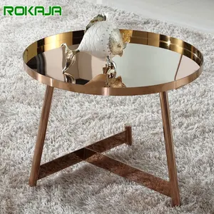 阿拉伯风格现代装饰激光茶几套装圆形不锈钢镀金托盘沙发边桌