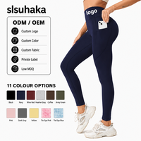 Leggings taille haute pour femmes, coupe slim, pantalon de yoga, avec poches, pour la course et les sports de plein air, couleur unie, vente en gros, personnalisation du logo