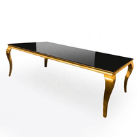 Table de salle à manger rectangulaire noire et or de luxe royale, populaire pour les locations de mariage, les déjeuners et les dîners