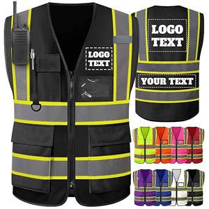 Gilet di Sicurezza Riflettente Alta Visibilità Nero e Viola con Cerniera e Tasche per Guardie di Sicurezza e Operai Edili - Product Image 6