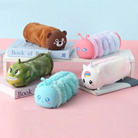 Kotak Pensil Kain Plush Motif Ulat & Unicorn Lucu, Lembut, Pereda Stres, Tempat Penyimpanan Alat Tulis, Tas Makeup