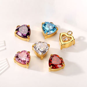 Fatingna kalung liontin zirkon hati bentuk air mata, Kalung dengan hiasan gantung baja tahan karat DIY untuk hadiah pesta pernikahan - Product Image 6