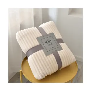 Coperta all'ingrosso in pile in poliestere 100% reversibile e solido con strisce di flanella in peluche coperta in pile plaid e coperte