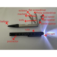 14 en 1 multifonction lumière LED rapporteur ciseaux tournevis boîte peut ouvre-bouteille machette clé militaire couteau stylo