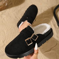 Nouvelles pantoufles d'intérieur pour femmes, mode automne-hiver, bout rond, noires, en velours épais, chaudes, à semelle épaisse, mules à enfiler, pantoufles décontractées