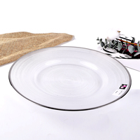 Assiettes rondes en verre transparent à motif spirale, bord argenté, pour restaurant, banquet, vaisselle de table à domicile