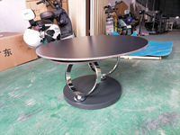 Table basse ronde moderne de luxe pour salon avec plateau mat foncé et base en acier inoxydable poli entrelacé