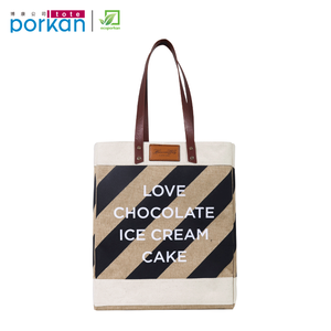 Bolsa de sacola de juta reutilizável, sacola de algodão para compras de linho com alça de couro de pu - Product Image 2